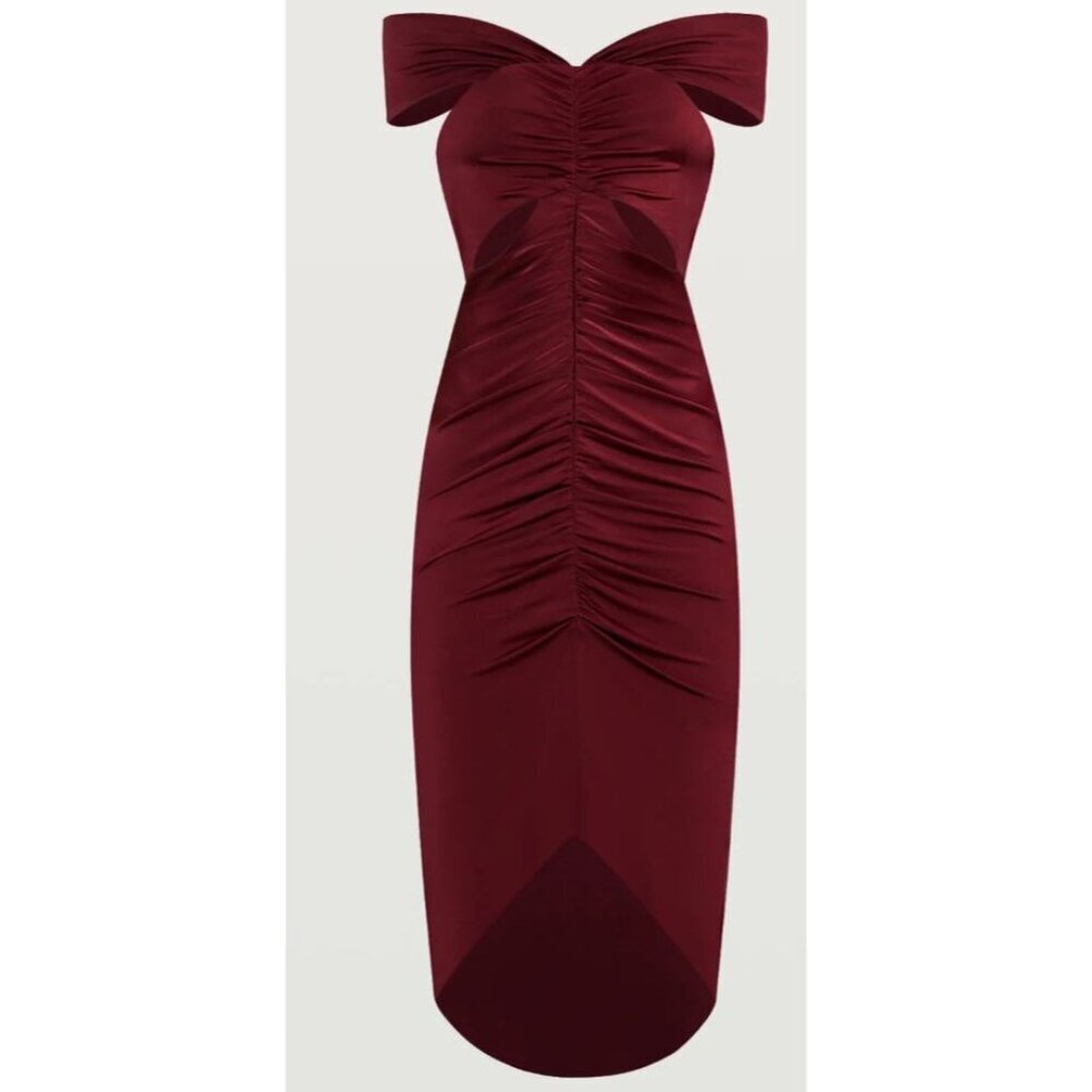 Cushnie Et Ochs $1495 Everly Off Shoulder Slinky Cutout Midi Dress Red Sz 8 NWT - Picture 4 of 10